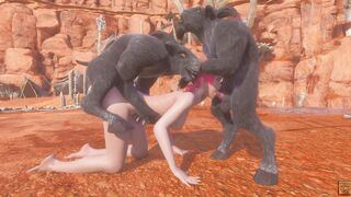 Adorable oriental bimbos gets Gangbanged with four Goat Demons (Furry)