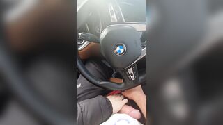 Step cougar risky hand job into the vehicle wash make step son dick ejaculate on steering wheel