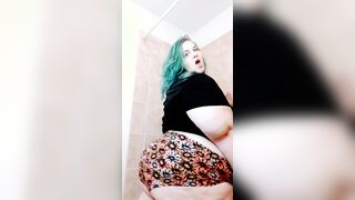 BBW Having Fun Topless into Shower