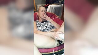 mom hoe plays with vibrators while her asshole gets the long buttplug ( anal training)