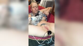 mom hoe plays with vibrators while her asshole gets the long buttplug ( anal training)