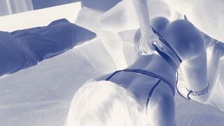My Friends lover wanted some action on my bed! Horny white cunt with mouth gets cunt boned into G String