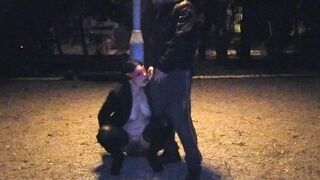 A hoe ex-wife drinks a piss inside a outside park