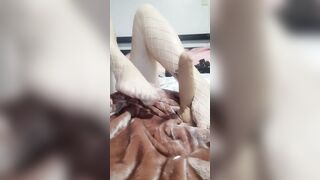 Dick kicking and ball squeeze inside fishnets