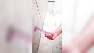 I shower with my dildo and he fucks my yummy cunt