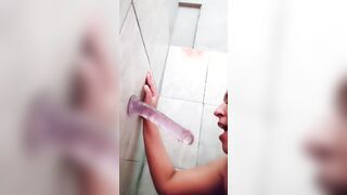 I shower with my dildo and he fucks my yummy cunt