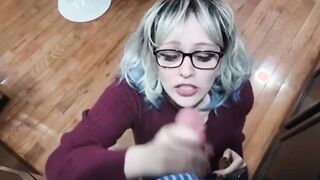pov LONG JIZZED & FACIAL w/ Tiny, Adorable cunt with mouth into Glasses