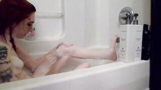 Red Haired Mom Takes A Bubble Bath-Tub and Shaves