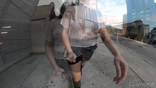 Watch long breasts bouncing inside outdoor wearing view thru sheer top