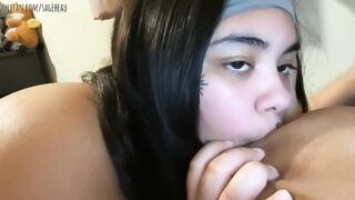 She moans when I suck her huge boobs (dyke)