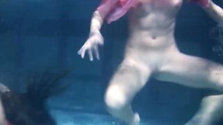 Russian dyke girls swimming into the pool