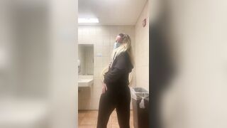 Masked Cougar Flashes Hooters & Unshaved Vagina Before Pee Inside Grocery Store Wc