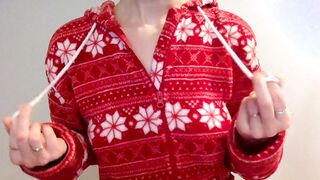 Lusty mom Stripping fuzzy Christmas PJs