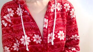 Lusty mom Stripping fuzzy Christmas PJs