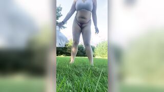 Bbw strip and piss outdoor