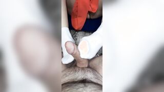 Cum on her white socks