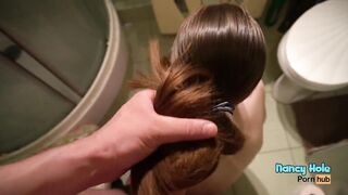 Masturbate with hair, sucks penis and ends on hair. Delicious hair mask