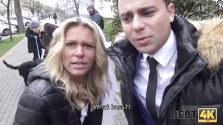 DEBT4k. Slutty young fiance cheats on husband for cash in front of