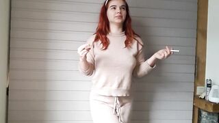 Sweet talk peeing desperation while smoking and peeing in pants