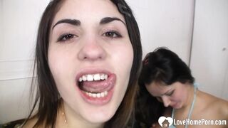 Horny chicks making out and licking each others nipples