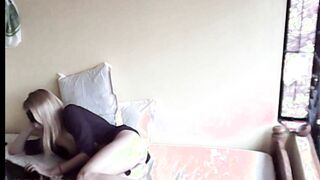 Telecamera caught my lover while she works inside laptop and smokes