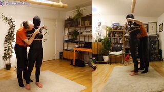 chick into leather catsuit gets Shibari energy bound, suspended, nipple clamps. Real uncut play!