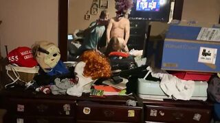 Wifey smokes while getting two cocks for Christmas