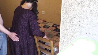 Milf with long hooters and huge butt give fellatio to