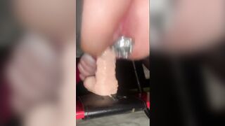 Blowing cock while fucking sex toy and squirting