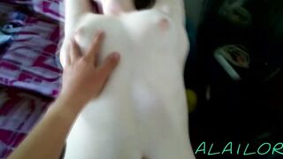 TINY SKANK SISTER FUCKS WITH BROTHER AND CUM ON BOOBIES