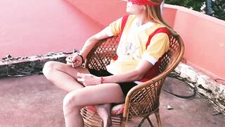 Smoking Amateur Hottie Caught On Roof Top Having Fun