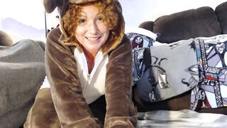 Candy Cane - All natural ginger inside reindeer onesie & panties fills twat and booty with candy canes