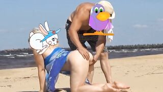 On the beach banged older milf inside the butt