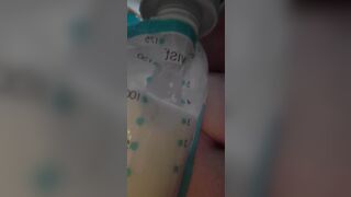 CLOSE UP pumping SQUIRT breast milk in bag BIG bbw BOOBS