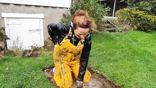 Mudplay into greased up rainwear and latex boots