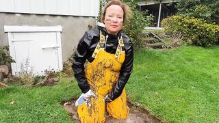Mudplay into greased up rainwear and latex boots