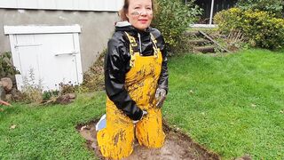 Mudplay into greased up rainwear and latex boots