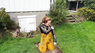 Mudplay into greased up rainwear and latex boots