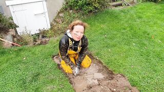 Mudplay into greased up rainwear and latex boots