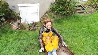 Mudplay into greased up rainwear and latex boots