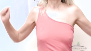 Amateur milf pisses into cup - Jaime Foster Bushy Snatch