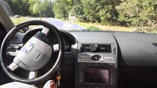 Milf blowing penis on the parking by the outdoor road. Outdoors dick sucking off and jizzed