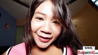 Adorable faced amateur Thai 19 yo bargirl Fon banged! rough by