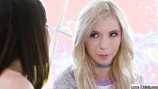 Slender blonde anal toyed by dark haired bff