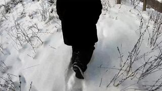 Candy Butte warms up by SWALLOWING a load of HOTTIE CUM during a cold outdoors hike.