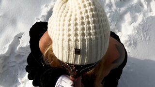 Candy Butte warms up by SWALLOWING a load of HOTTIE CUM during a cold outdoors hike.