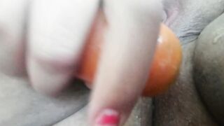Healthy breakfast! Fresh and juicy, long carrot into my snatch