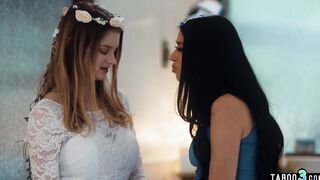 Slim dyke Alex Coal consoling a huge boobed bride Bunny