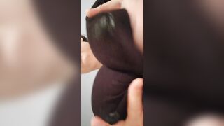 Strokes & hand MILK long BBW cougar JUGS through ebony shirt