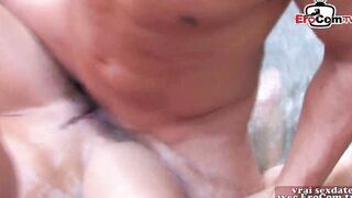 French amateur 3some ffm at the beach with slim 18 year old